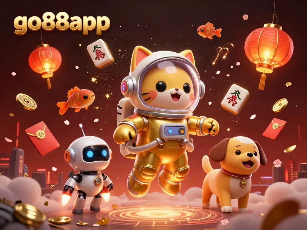 Experience thrilling gaming adventures with go88app as a 3D astronaut cat and robot dog explore enchanting visuals.