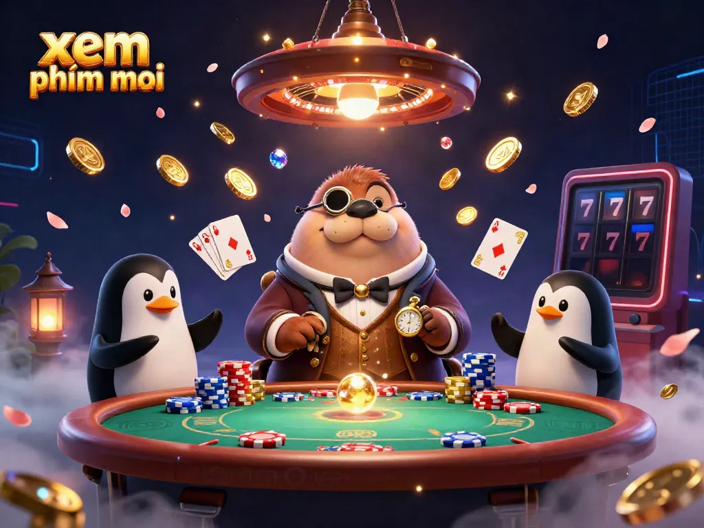 xem phimmoi showcases a thrilling underwater poker scene featuring a charming walrus, a penguin dealer, and a bluffing pufferfish.