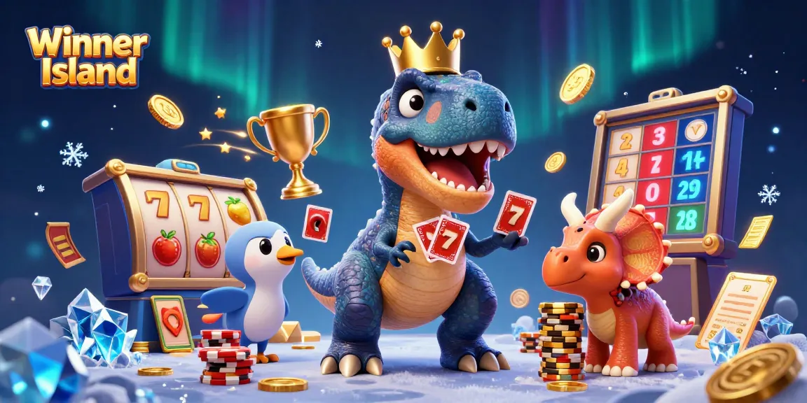 Experience the thrill of slots at Winner Island Casino with friendly dinosaurs and dynamic gaming elements.