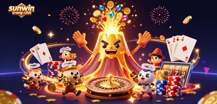 Experience the excitement of sunwin trang chính with vibrant casino elements in a dynamic 3D scene.